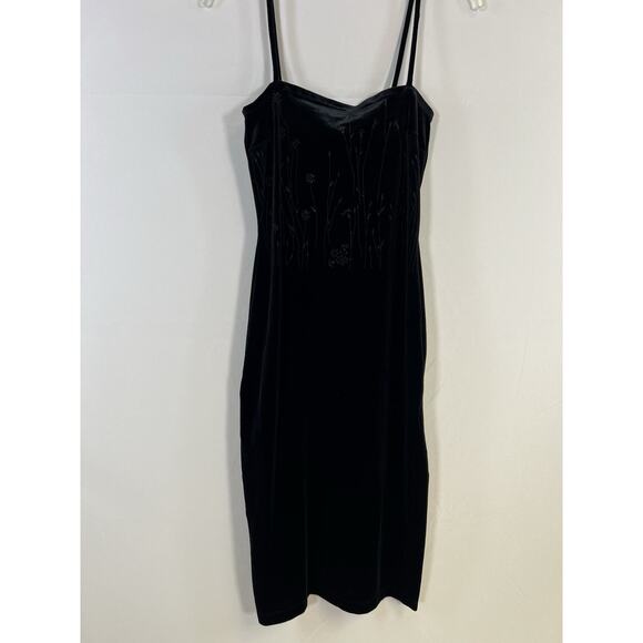VTG Y2K Rampage Black Velour Velvet Floral Slip Dress Women’s M Fairy Grange - Picture 4 of 13